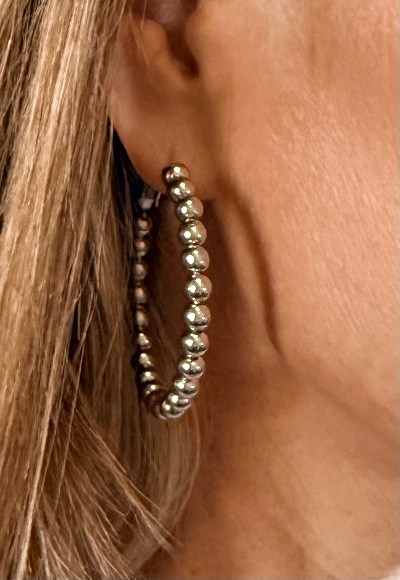 Silver Beaded Hoop Earrings