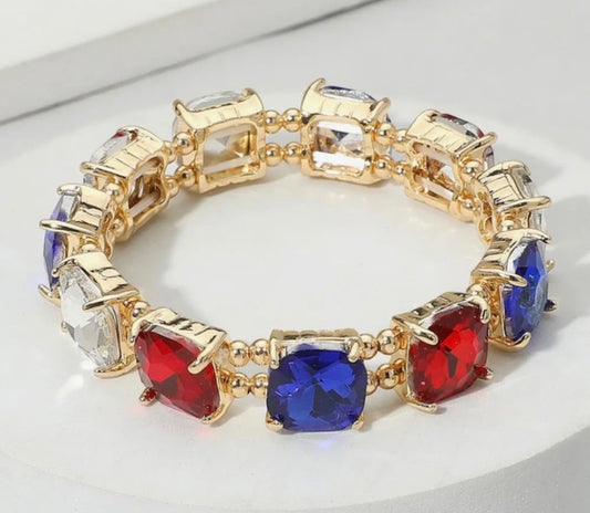 Red White Blue-Cushion Square Stone Bracelet