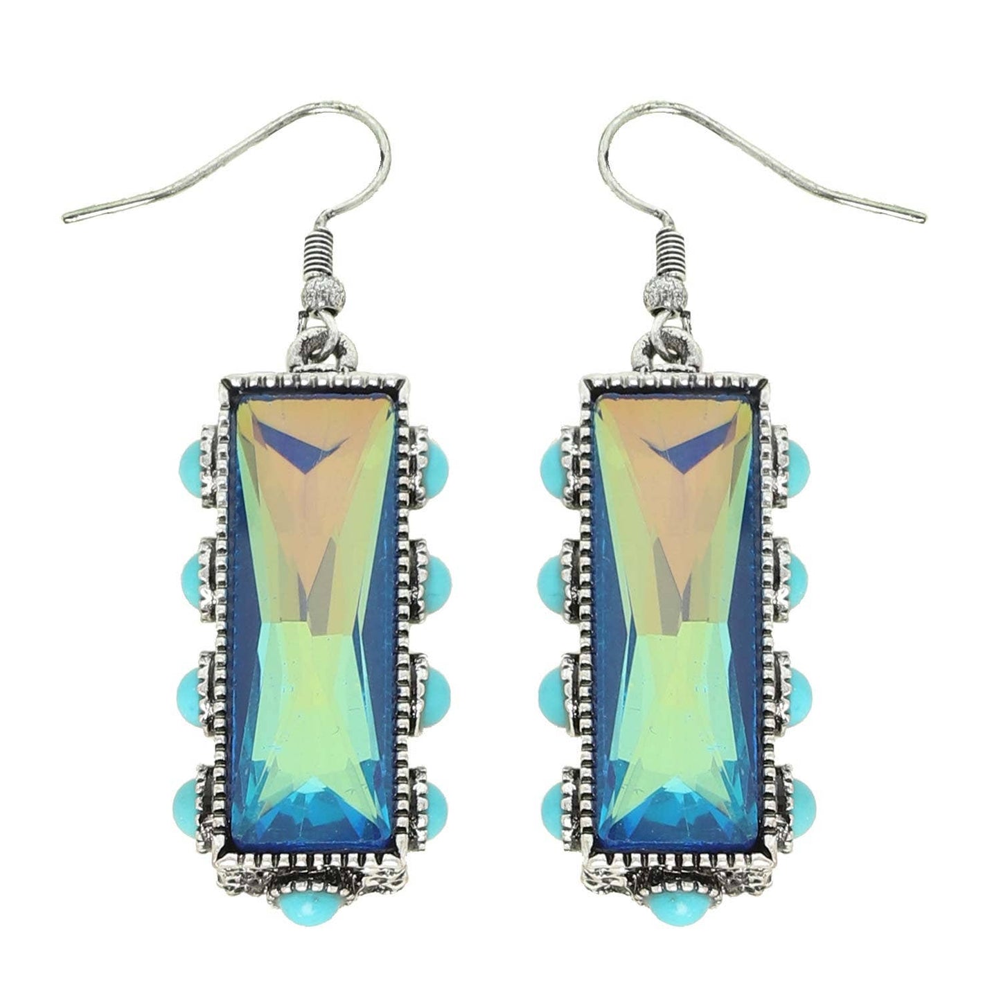 Western Turquoise & Teal Rectangle Gemstone Earrings
