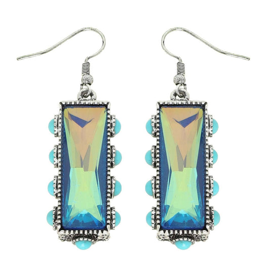 Western Turquoise & Teal Rectangle Gemstone Earrings