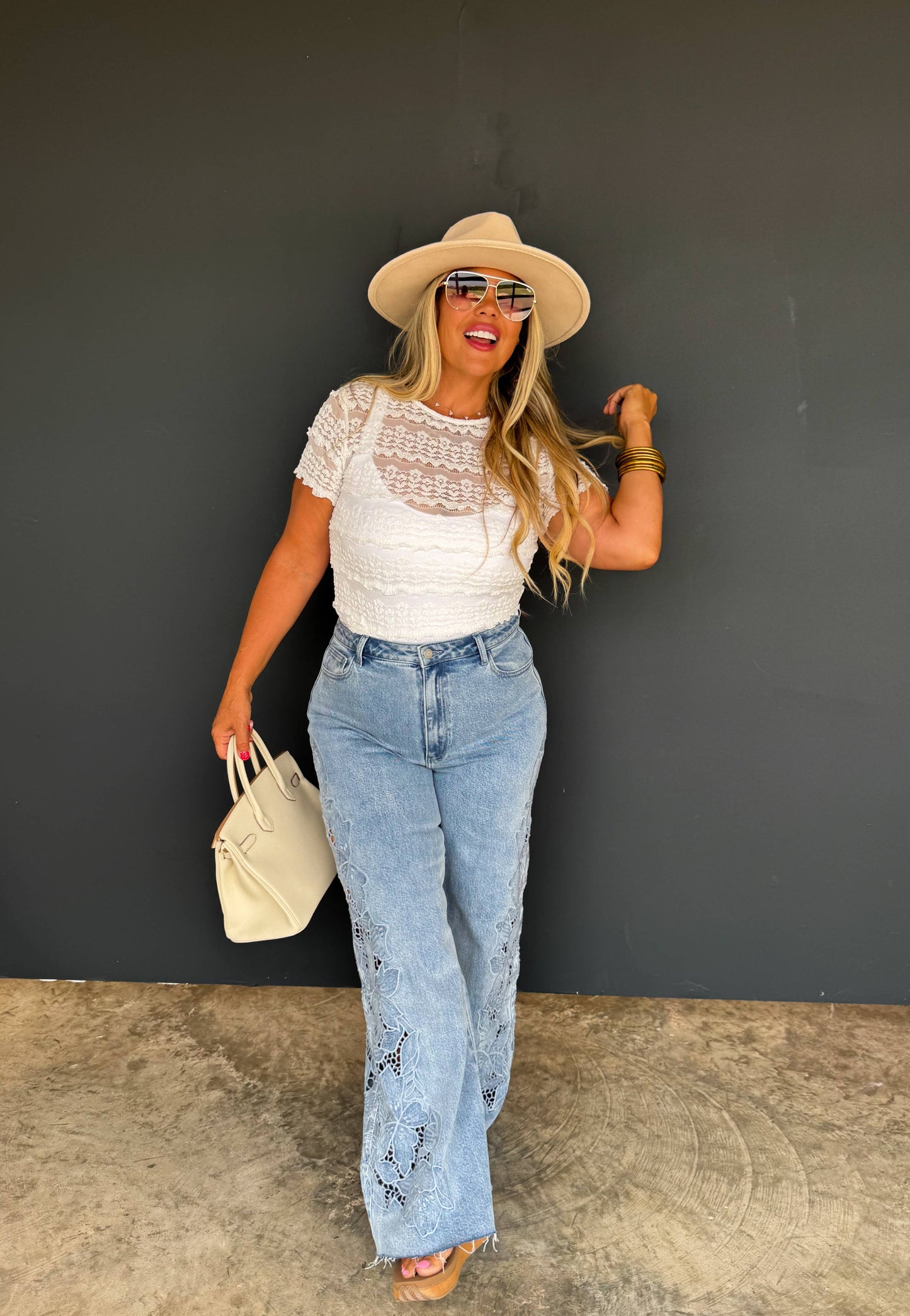 Lace Cutout WIDE LEG JEAN