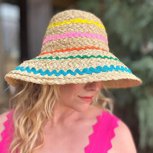 Taylor Elliott Designs -Raffia Bucket Hat - Colorful Ribbon Trim - Carrie