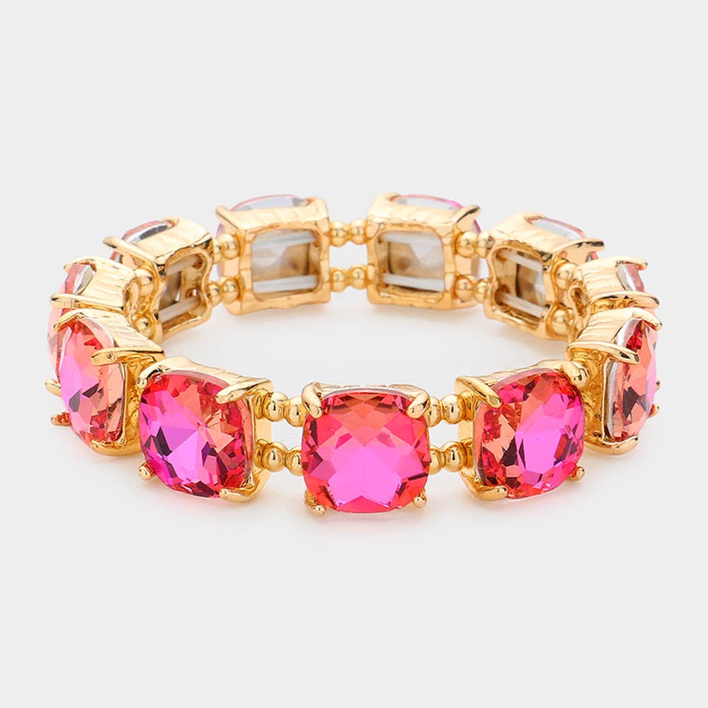 Clear -Cushion Cut Square Stone Stretch Bracelet