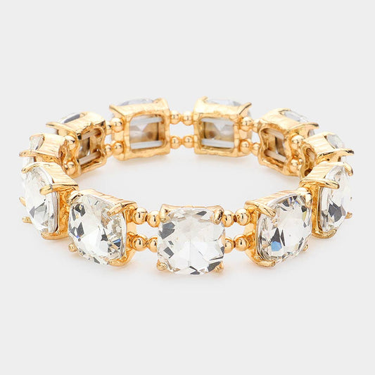 Clear -Cushion Cut Square Stone Stretch Bracelet
