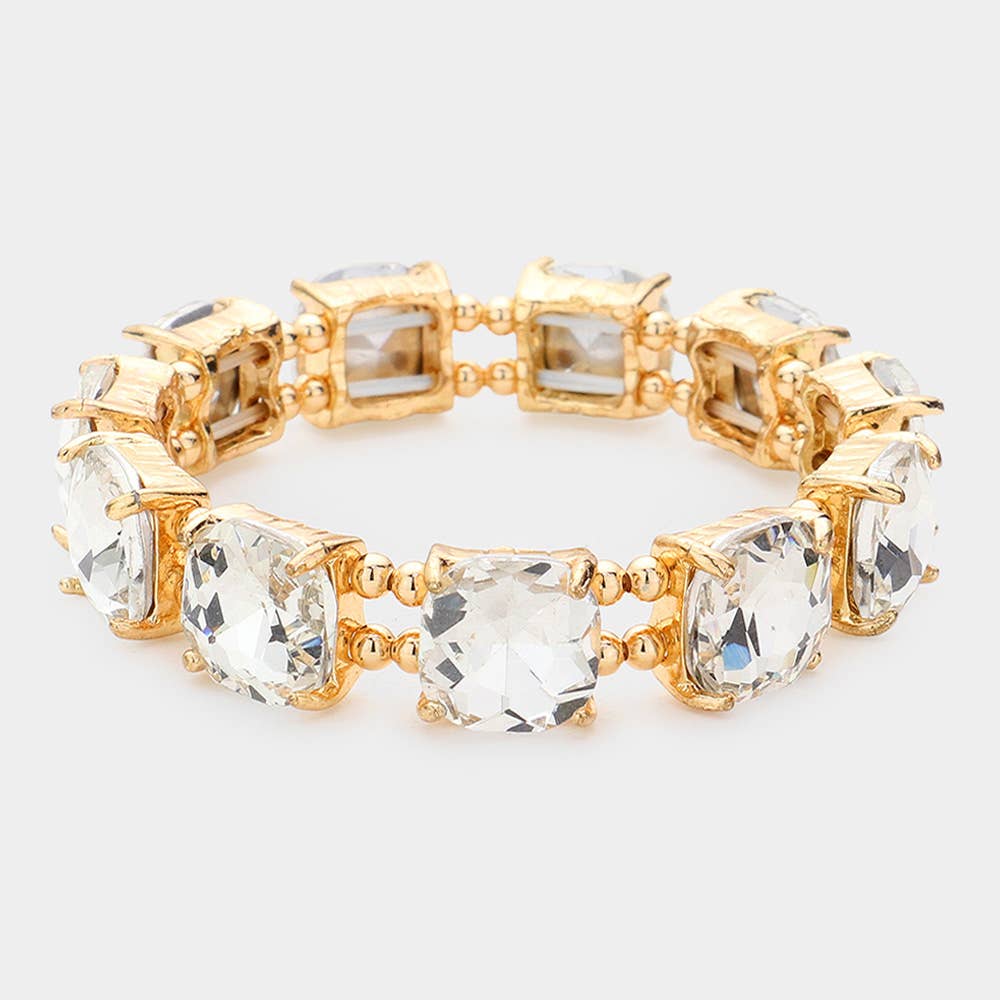 Clear -Cushion Cut Square Stone Stretch Bracelet