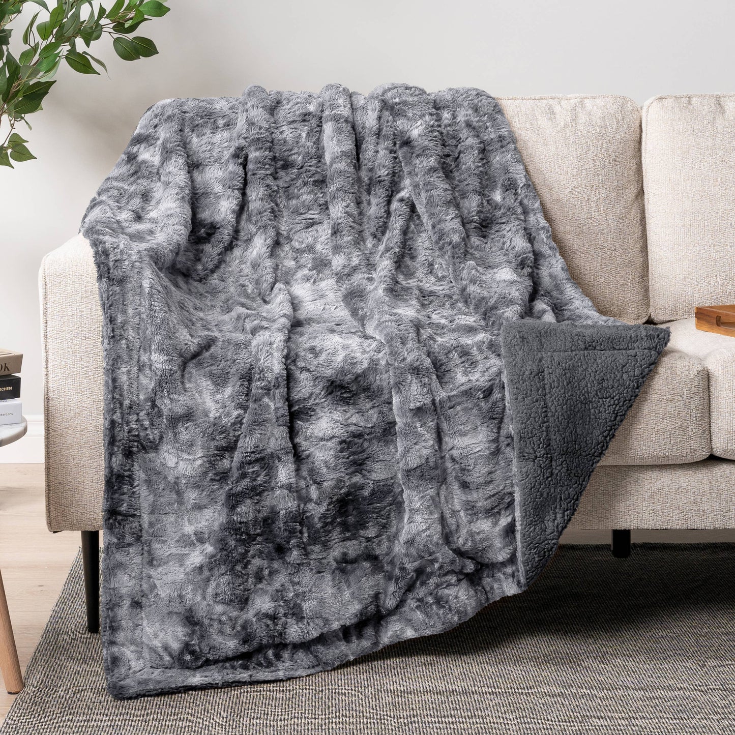 Gray Minky Sherpa Throw Blanket