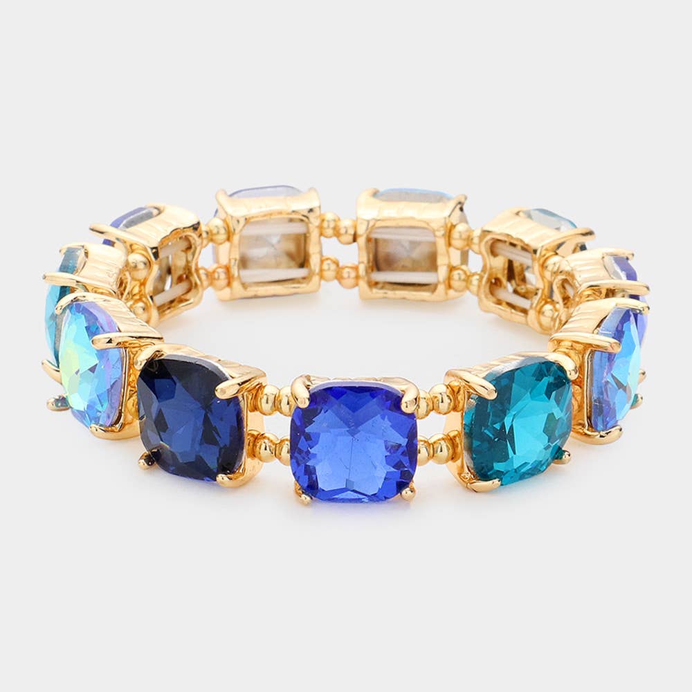 Clear -Cushion Cut Square Stone Stretch Bracelet