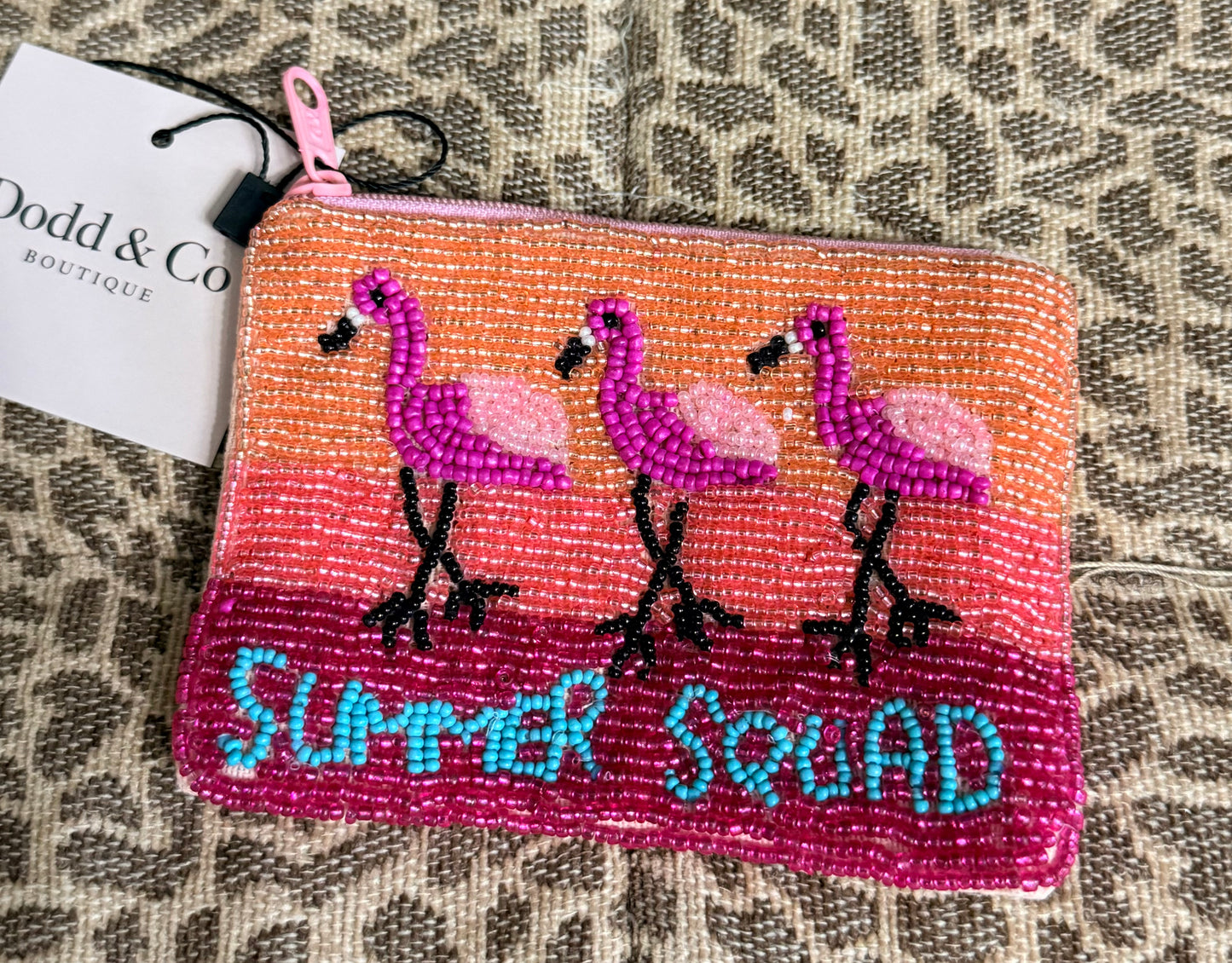 🦩 Summer Squad Flamingo Beaded Coin Pouch