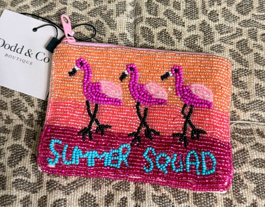 🦩 Summer Squad Flamingo Beaded Coin Pouch