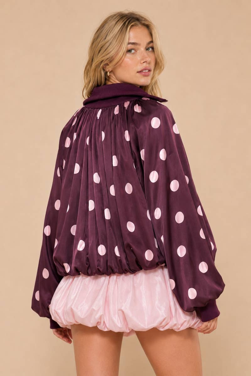 Burgundy & Pink -SATIN POLKADOT BUBBLE JACKET