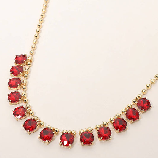 Red Cushion Round Stone Necklace