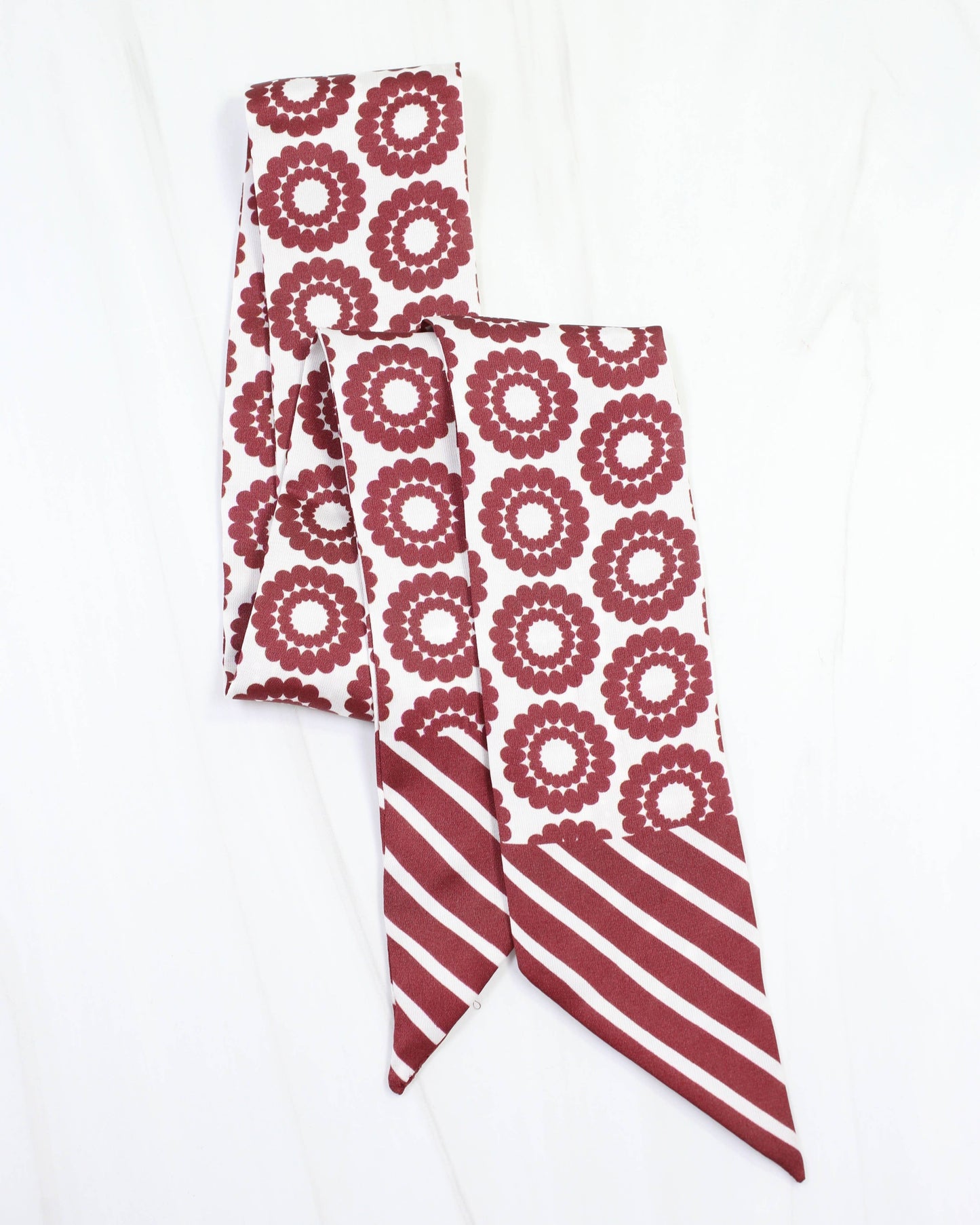 Caroline Hill - Lucy Floral Skinny Scarf Maroon White