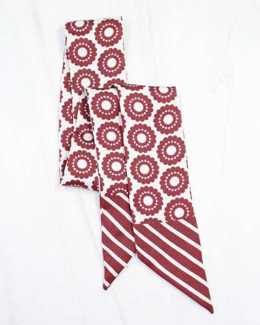Caroline Hill - Lucy Floral Skinny Scarf Maroon White