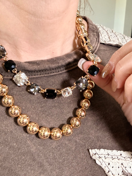 Cushion Cut Square Glass Crystal  Necklace