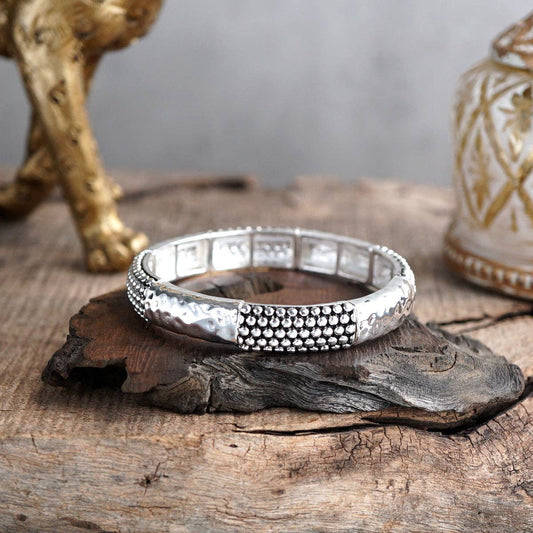 Silver Hammered & Caviar Bracelet