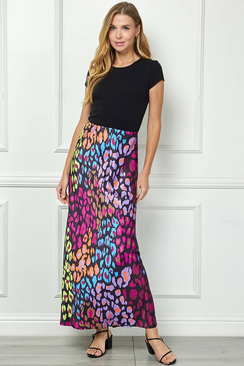 Colorful Leopard Print Long Skirt