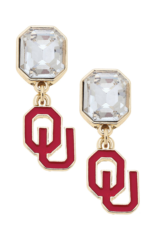 Oklahoma Sooners Rhinestone Enamel Logo Earrings