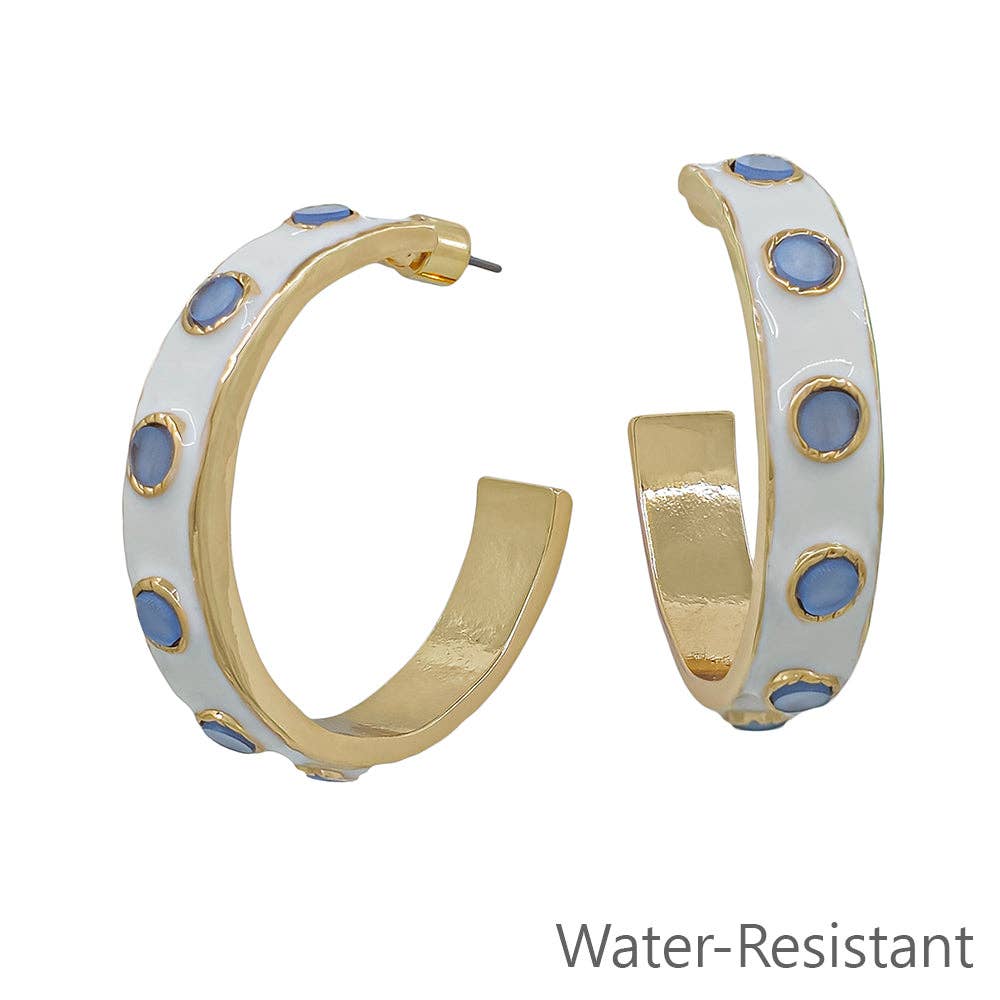 White with Light Blue Hoop Earrings