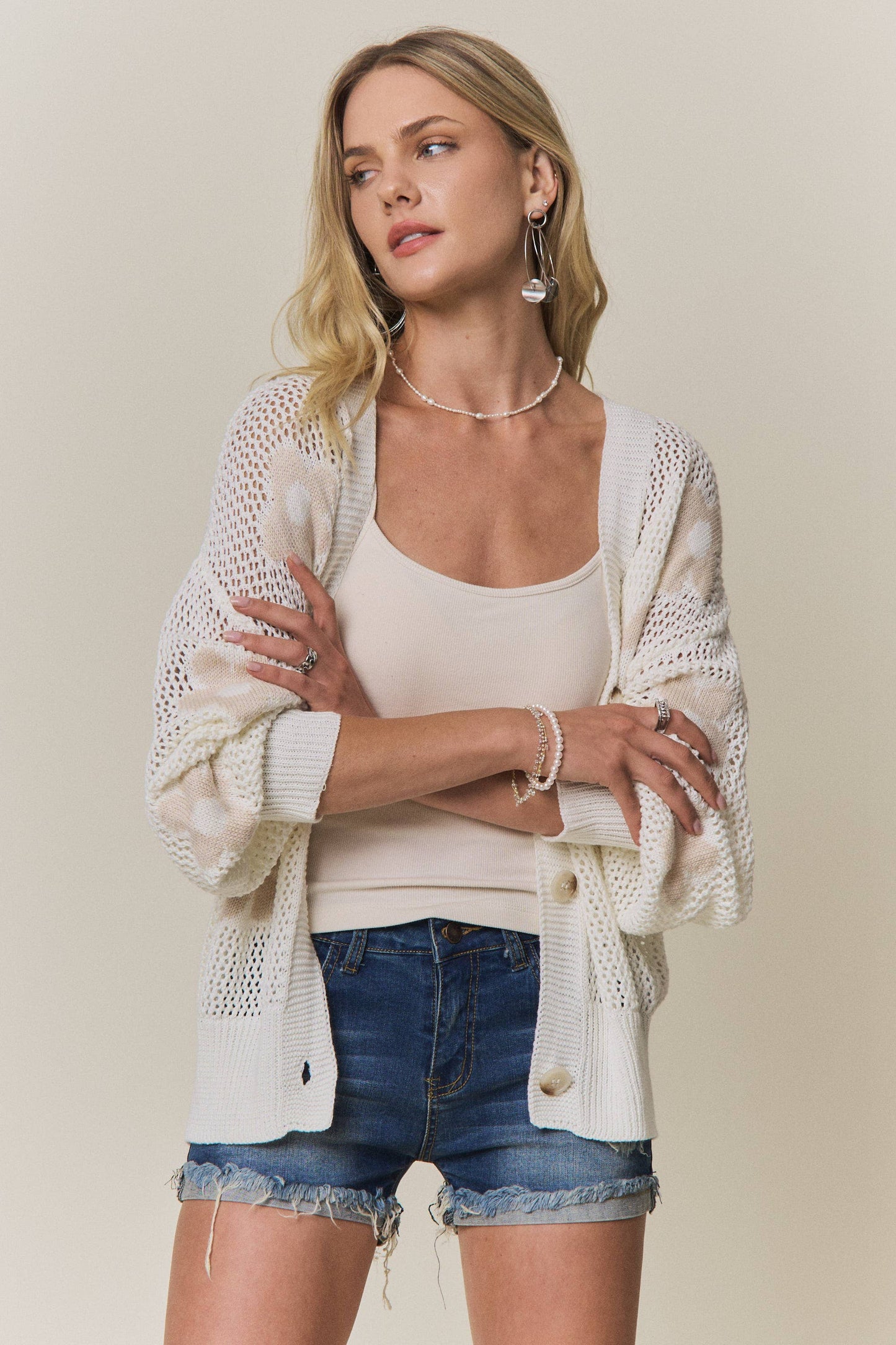 Ivory -FLORAL SWEATER CARDIGAN
