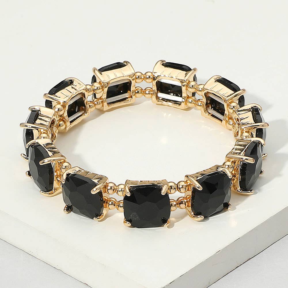 Clear -Cushion Cut Square Stone Stretch Bracelet