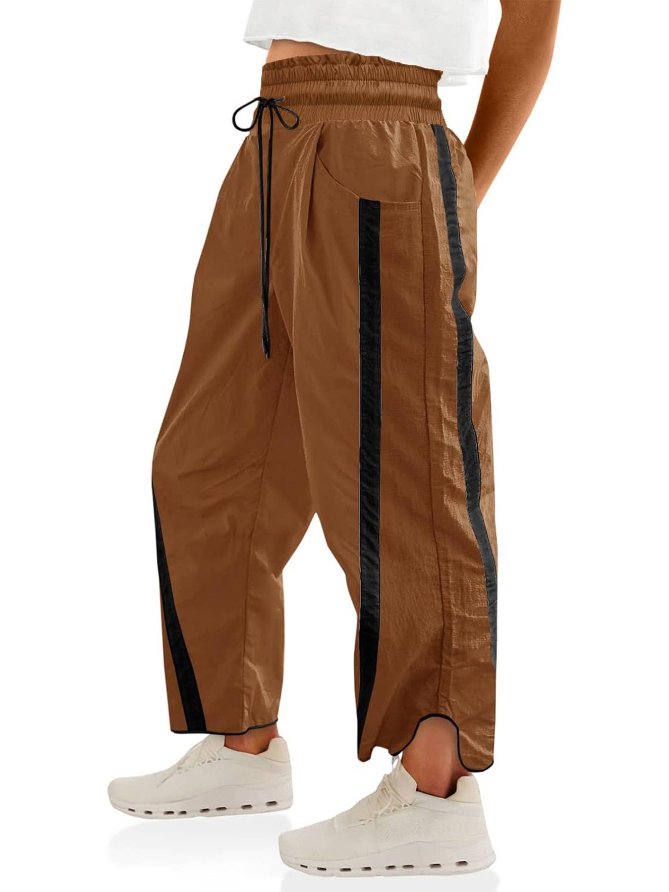 Brown Athletic Color-Block Striped Waterproof Joggers