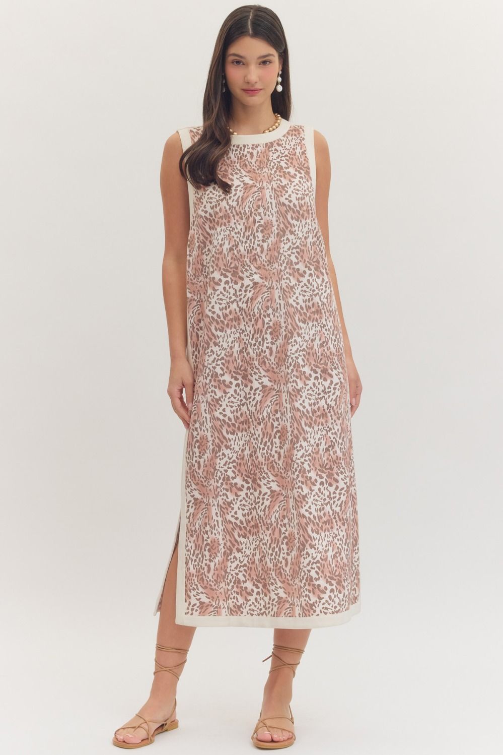 ENTRO Leopard Sleeveless Midi Dress