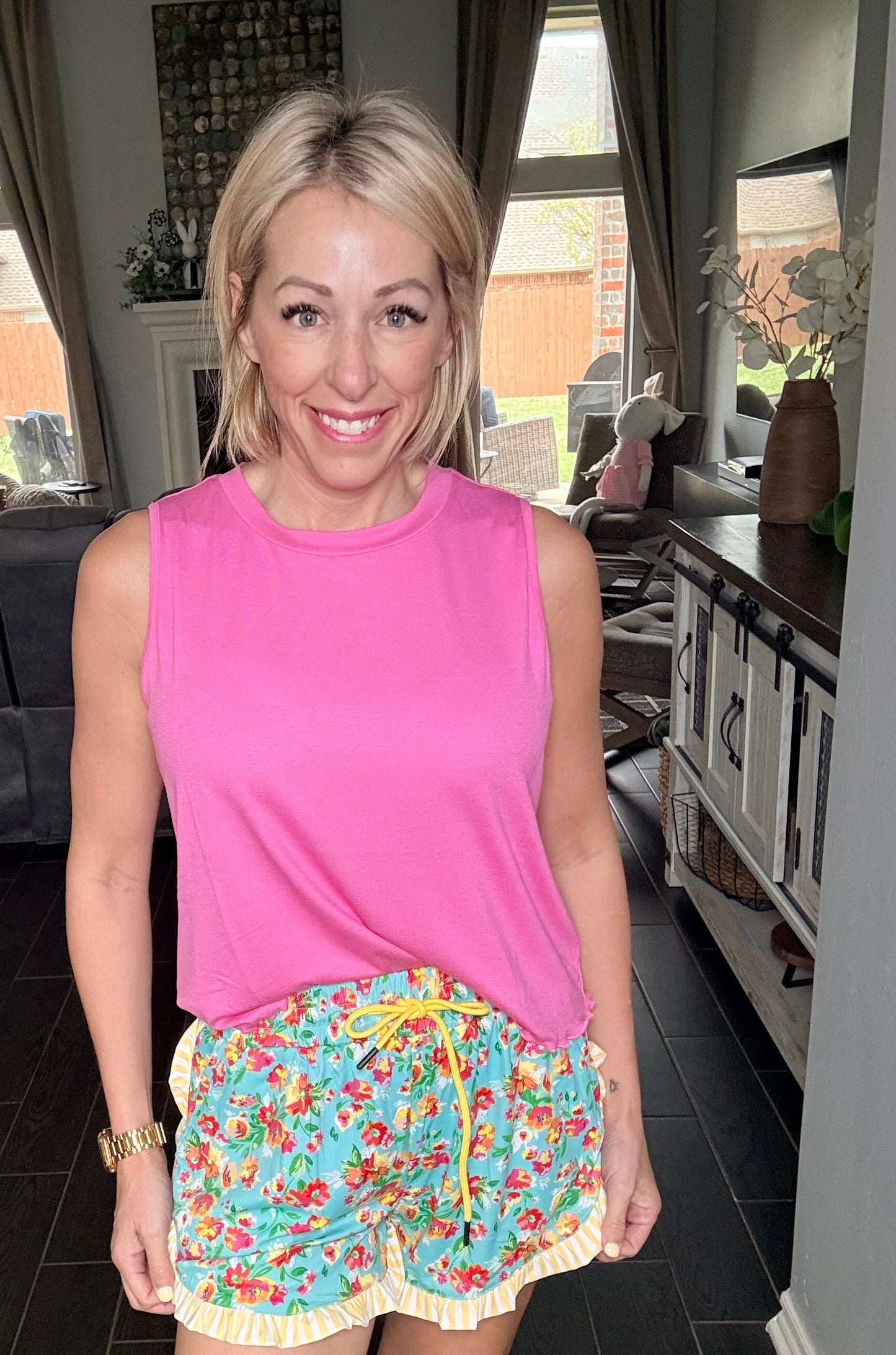 Painted Floral Ruffle Shorts