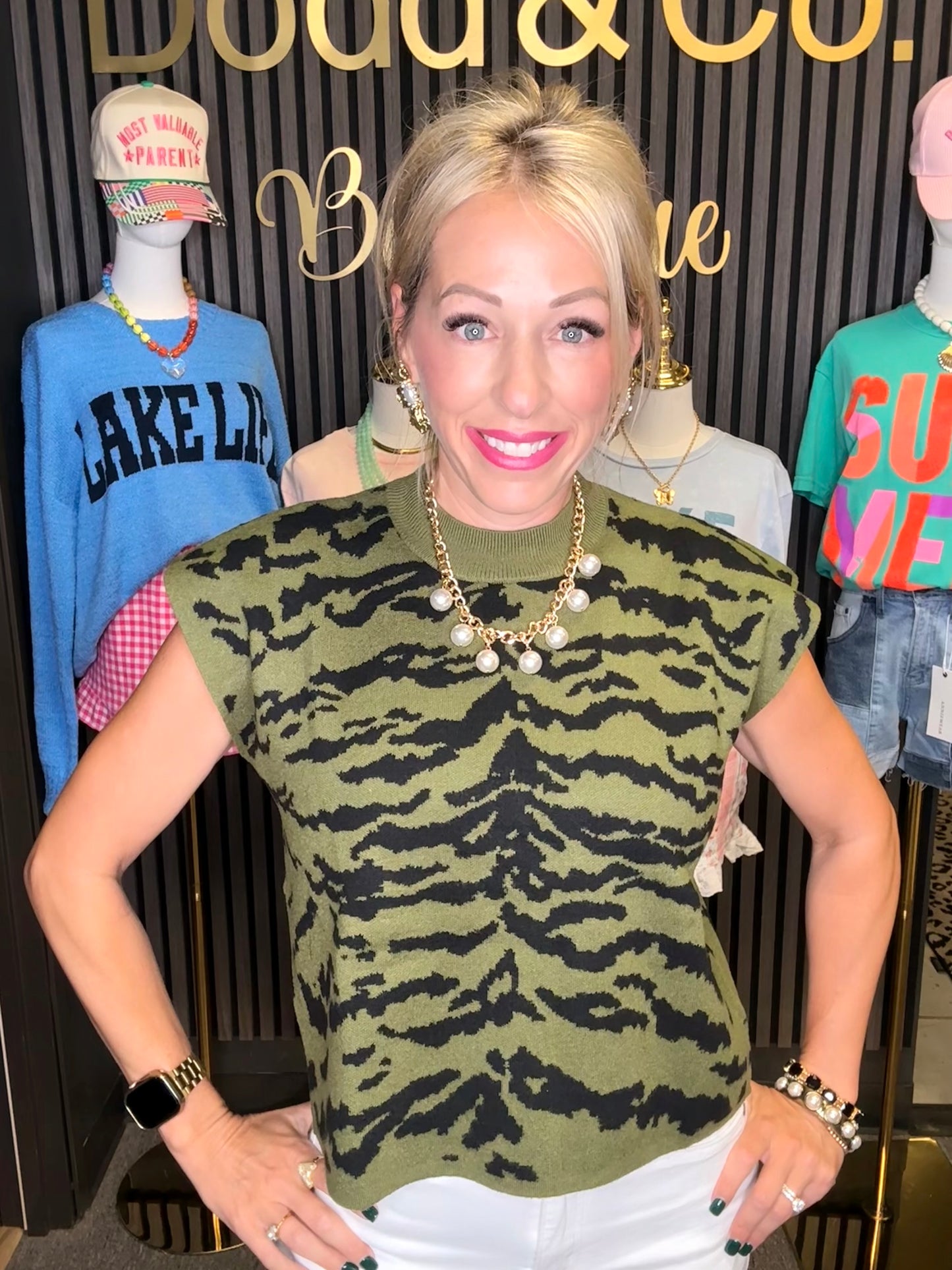 ENTRO- Olive Zebra Knit Top