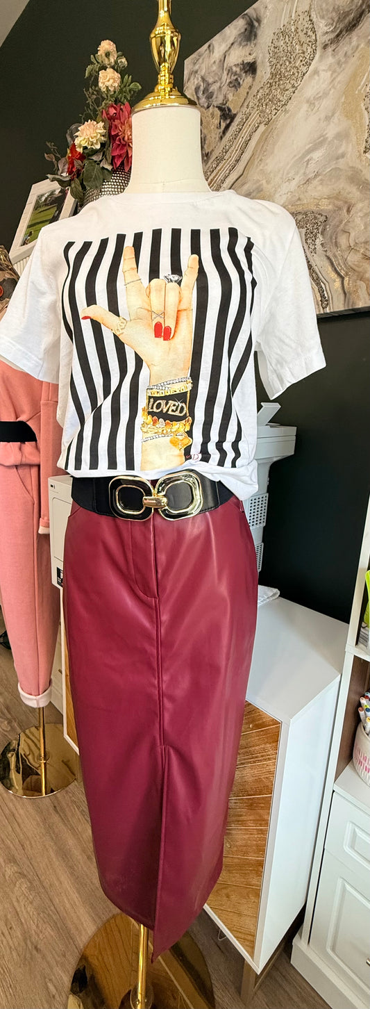 VELVET PU LEATHER SLIT SKIRT