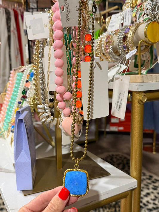 Turquoise Gemstone on Vintage Brass Necklace