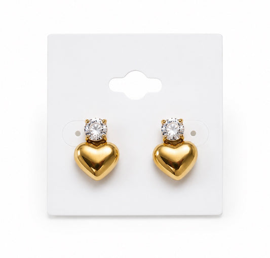 Gold Heart Earring w Rhinestone