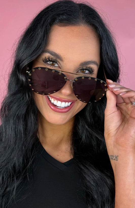 Showstopper Studded Aviator Sunglasses