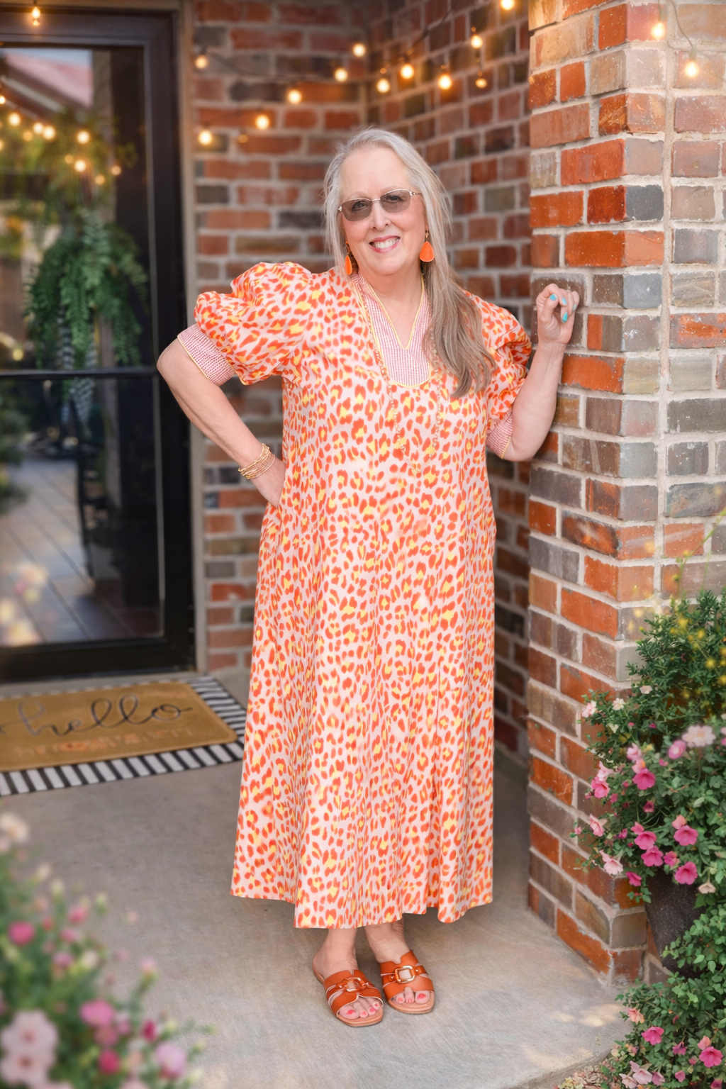ENTRO-Orange Yellow Leopard Dress