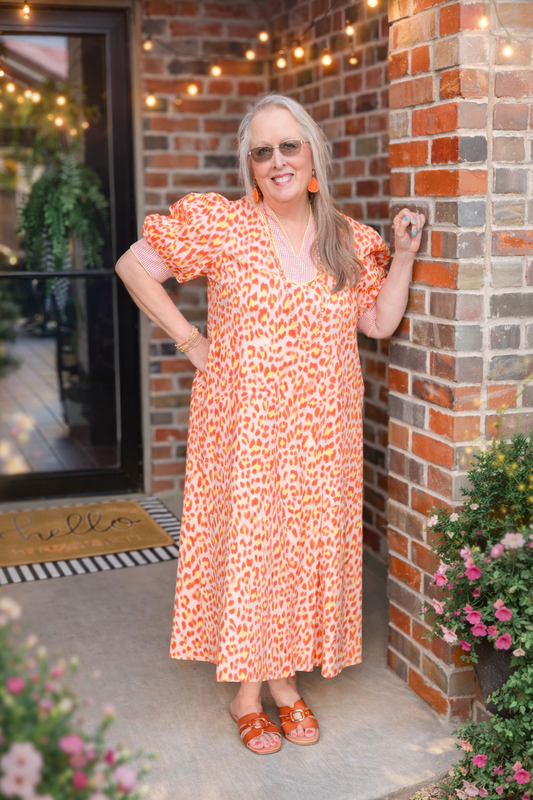 ENTRO-Orange Yellow Leopard Dress