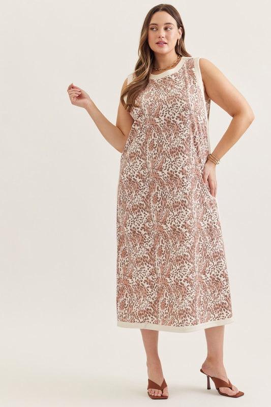 ENTRO Leopard Sleeveless Midi Dress