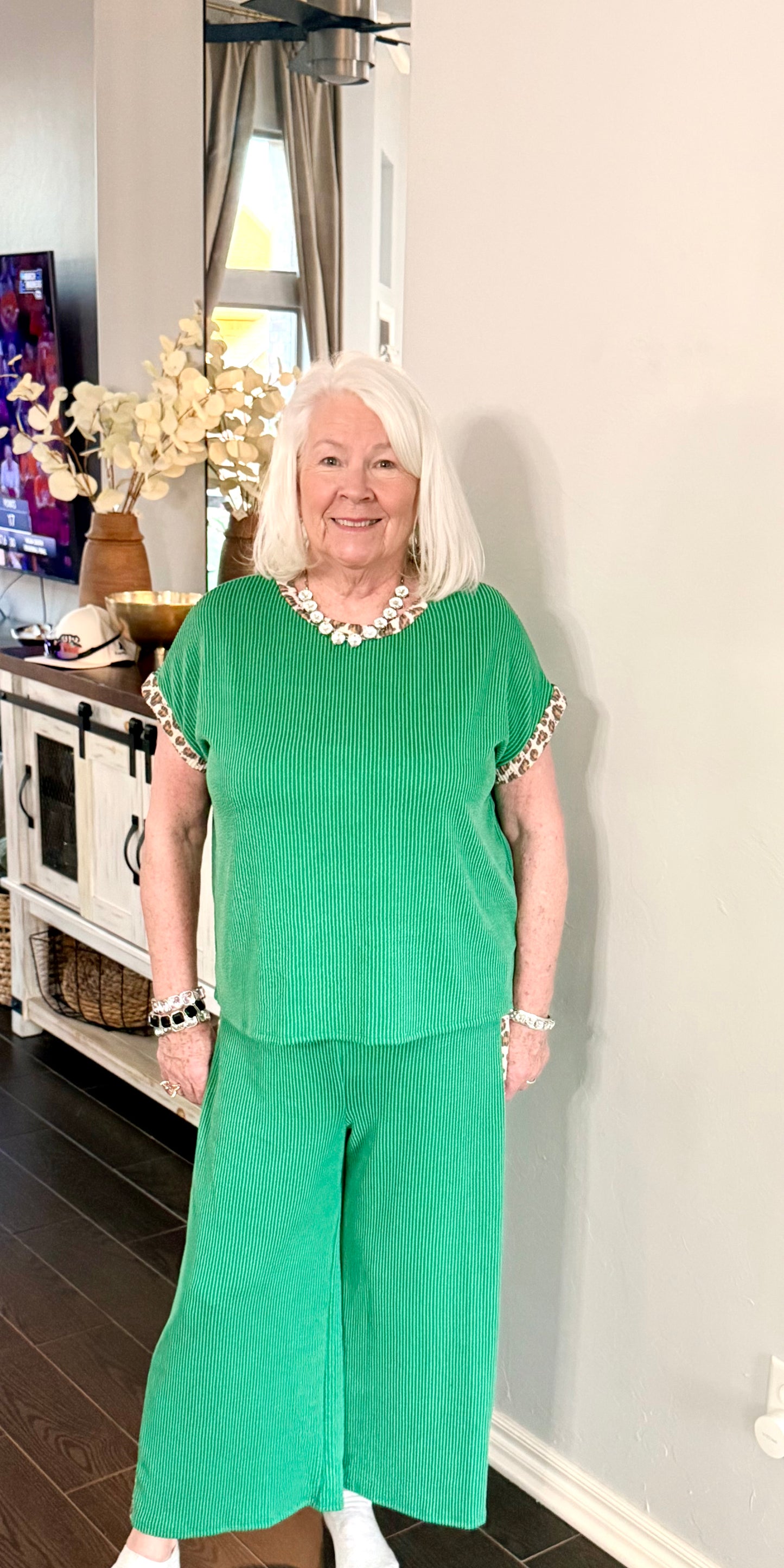 Green / Leopard Mix & Match Ribbed Luxe Top