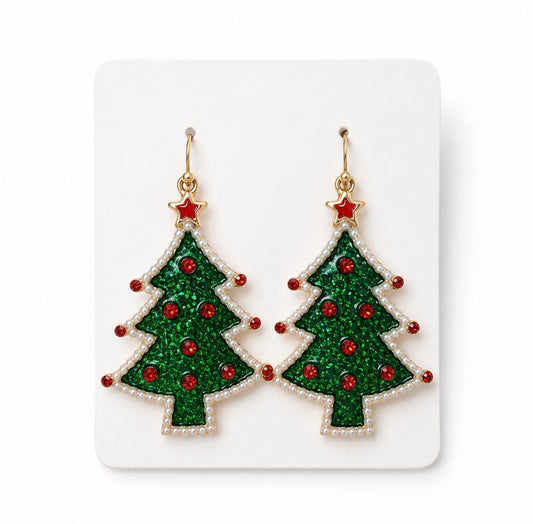 Green Christmas Tree Earrings