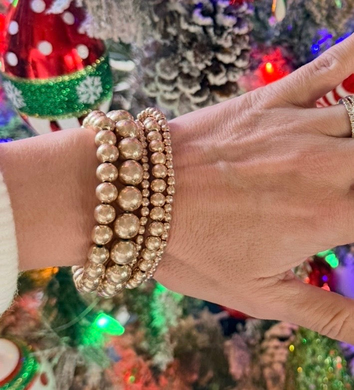 Shiney Antique Gold Metal Ball Beaded Stretch Bracelets-5 piece