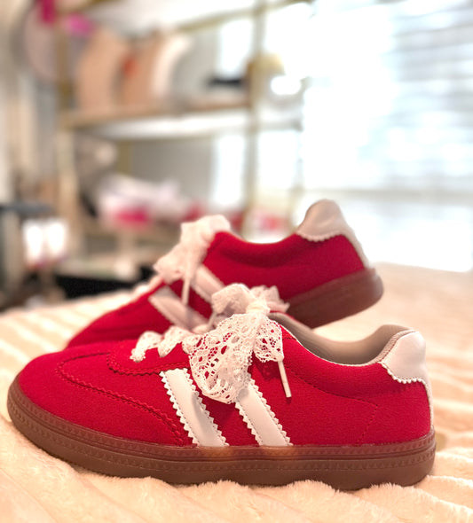 Red Vintage Striped Lace-up Sneakers WITH Lace shoe strings included.