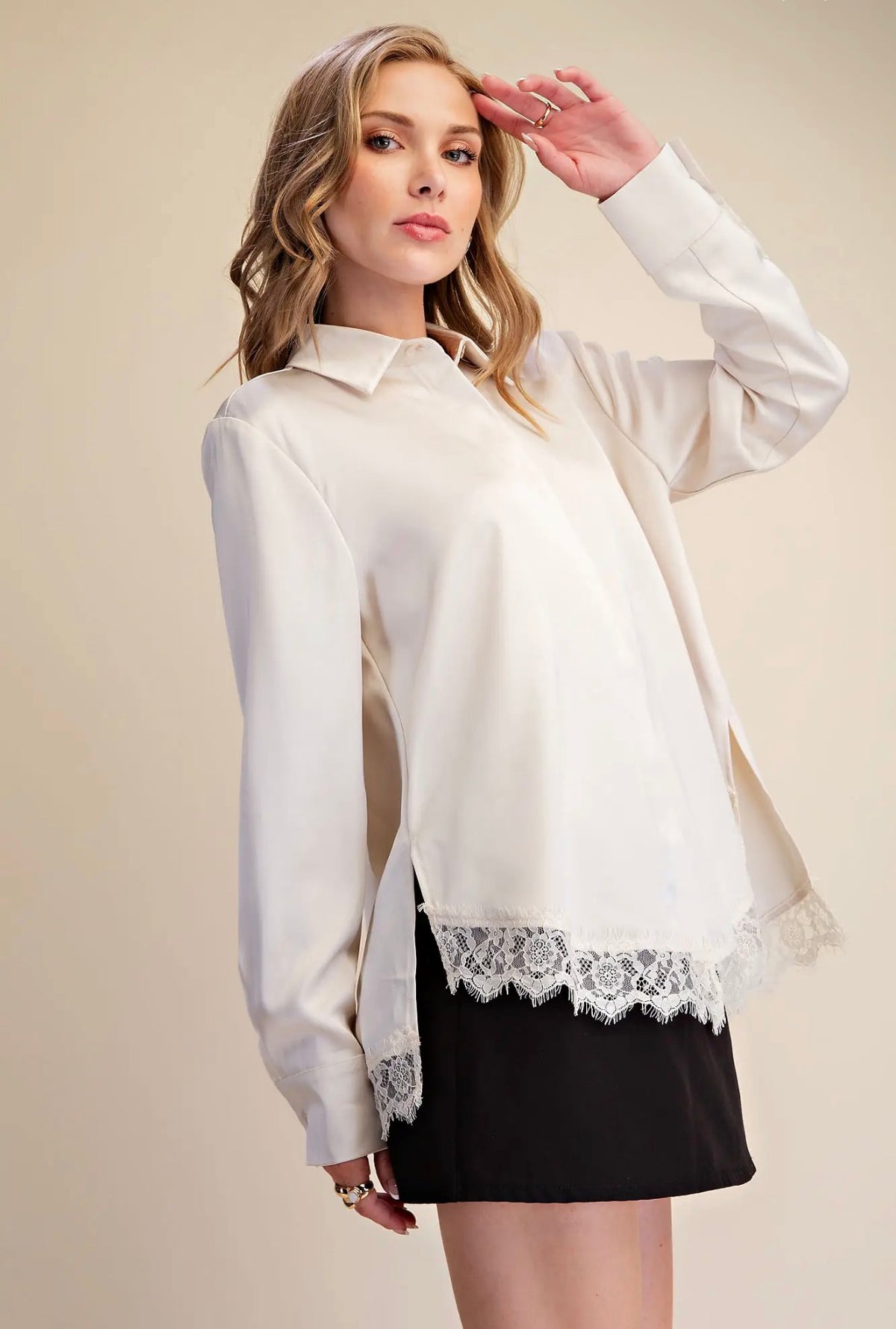 Ivory Lace Satin Shirt