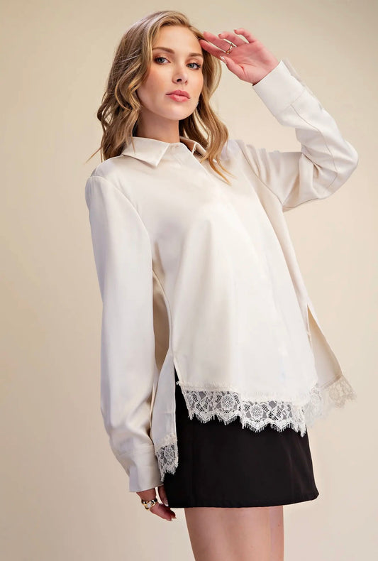 Ivory Lace Satin Shirt