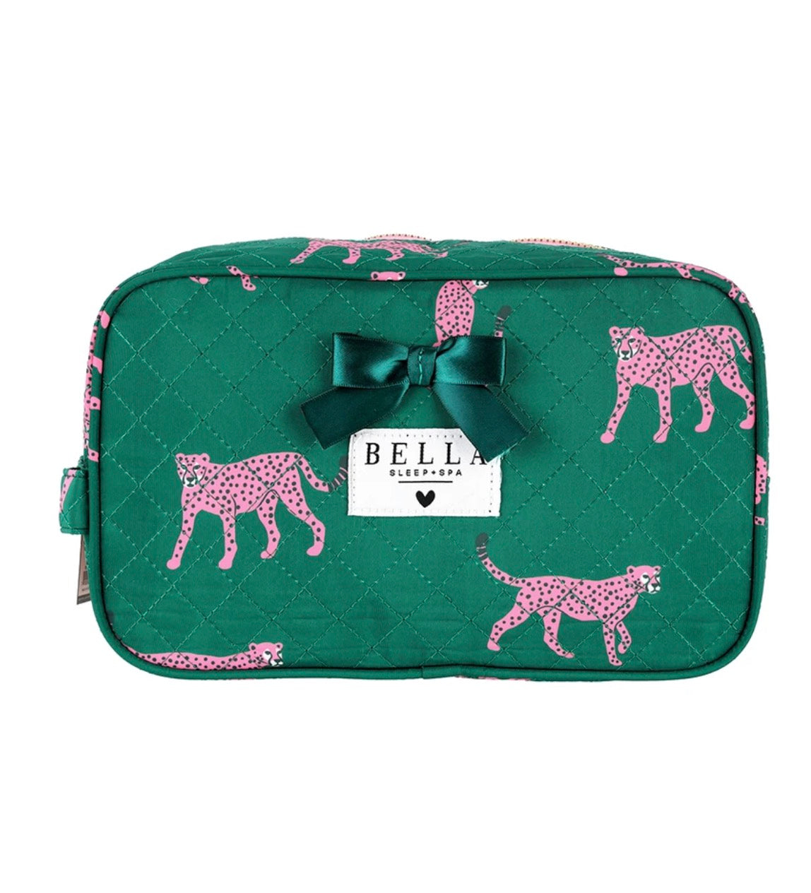 Quilted Cosmetic Bag - Green + Cheetahs