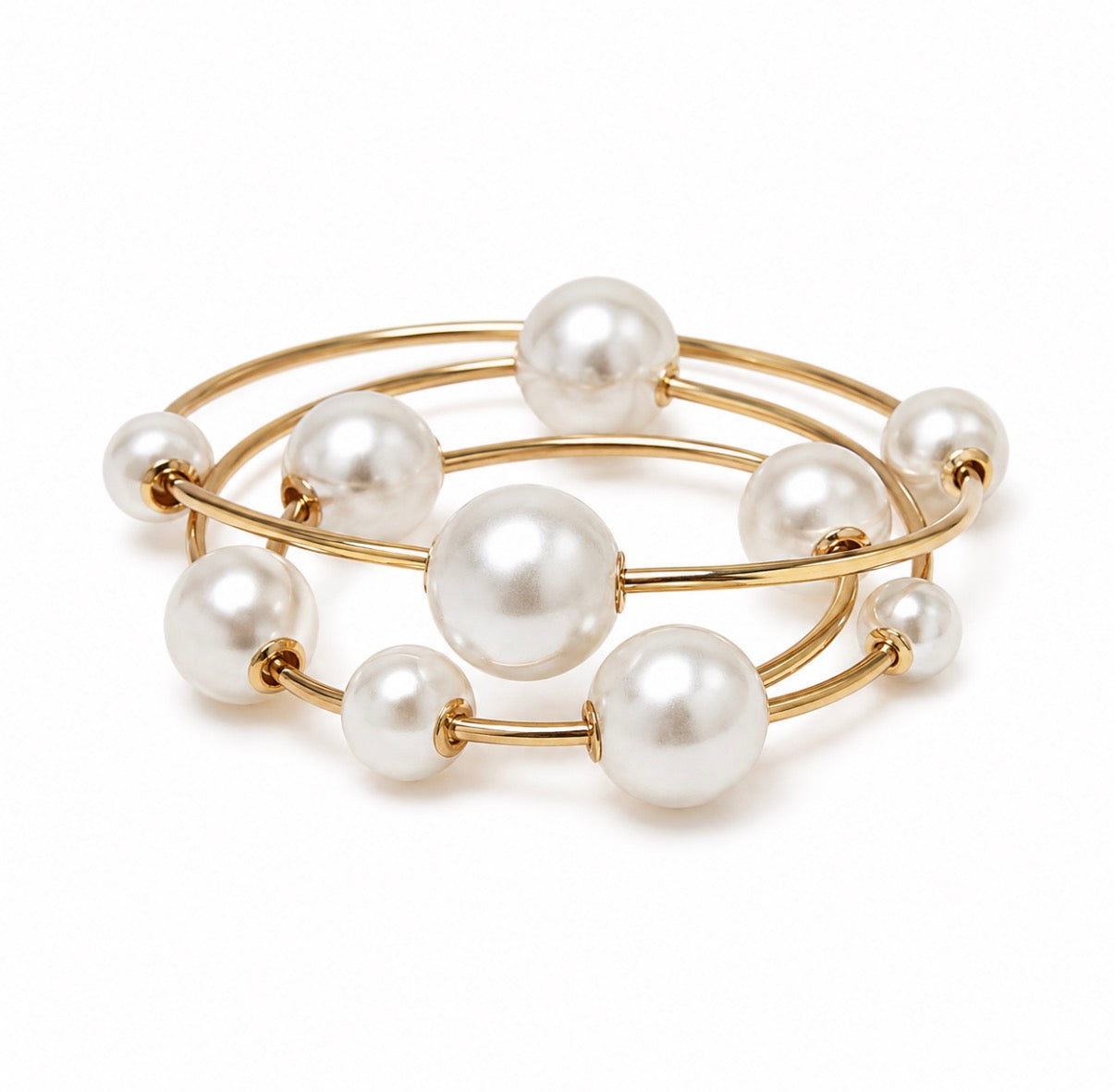 Pearl- Beaded Gold Bar Stretchy Bracelet