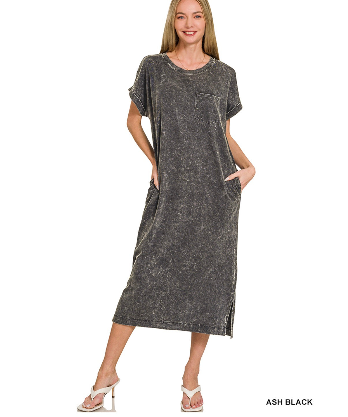 Black Washed Short Sleeve Tshirt Dress