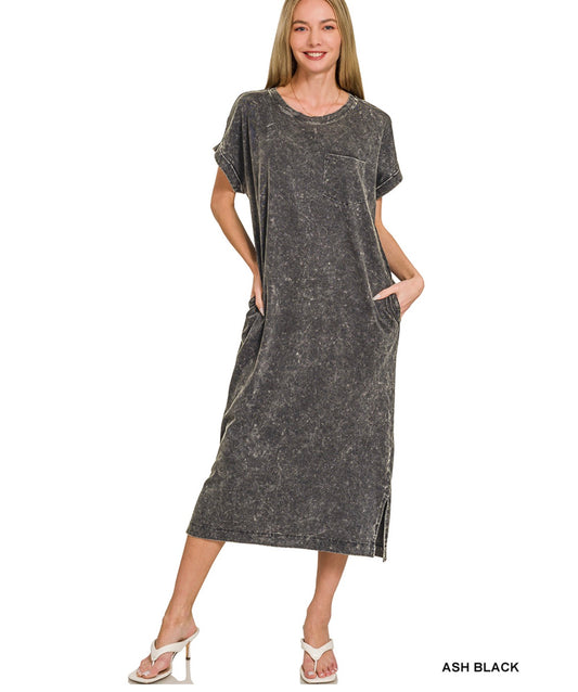 Black Washed Short Sleeve Tshirt Dress
