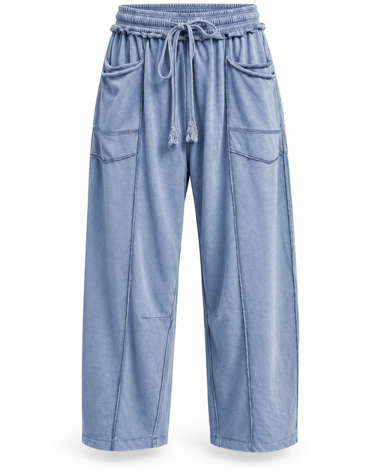 Blue- Mineral Wash Barrel Fit Utility Knit Pants