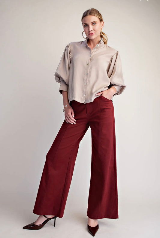 Burgundy Wide Leg Pants