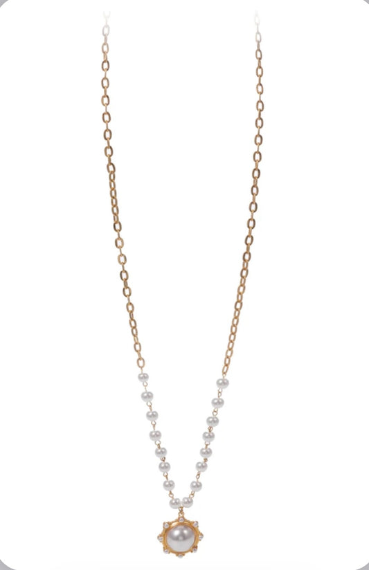 Jane Marie-Round Pearl Cabachon with Pearl Accents Necklace