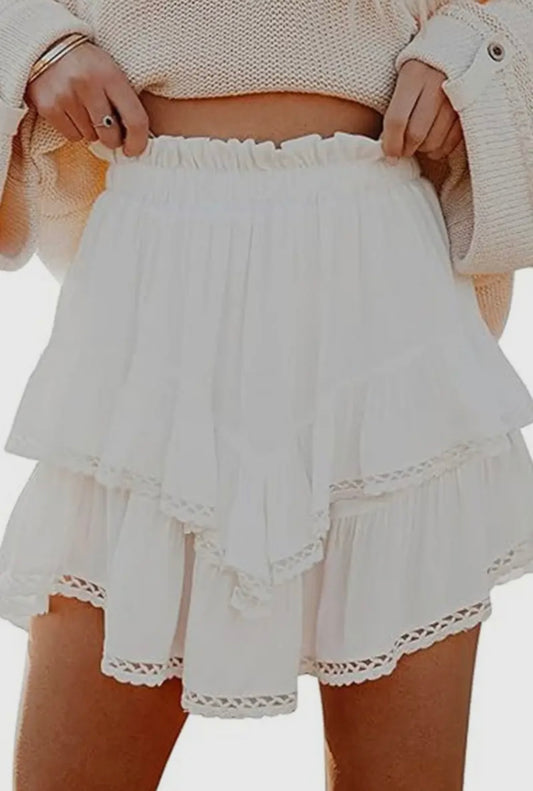 HIGH WAIST LAYERED RUFFLE MINI Skort