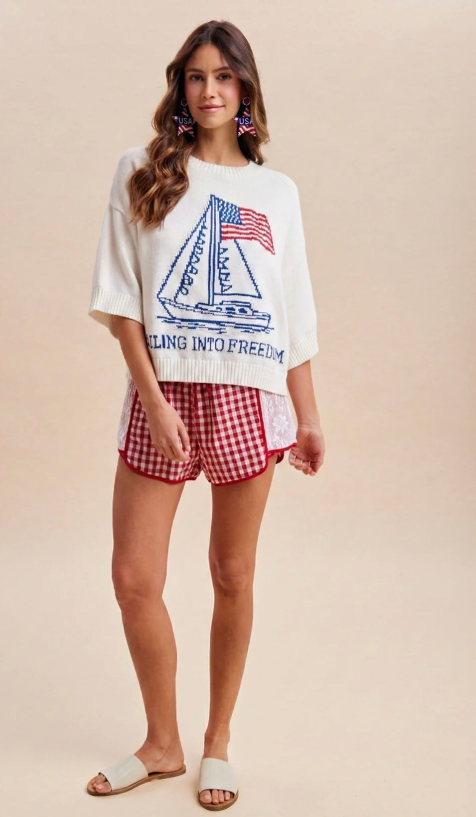 Red Gingham Shorts W/ Floral Lace